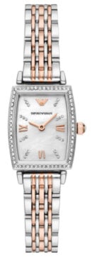 Emporio Armani Gianni T Bar White Mother Of Pearl Dial Two Tone Steel Strap Watch For Women - AR11519